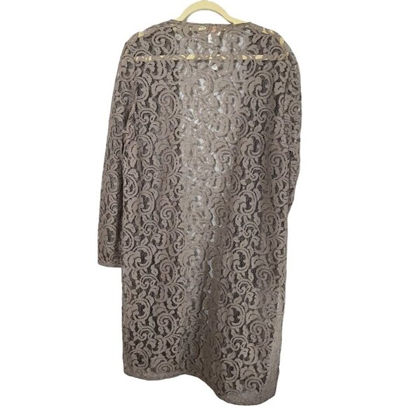 Chicos Sweater XL Gray Lace Cardigan Sheer Floral Wedding Neutral Feminine 80s - Picture 7 of 11